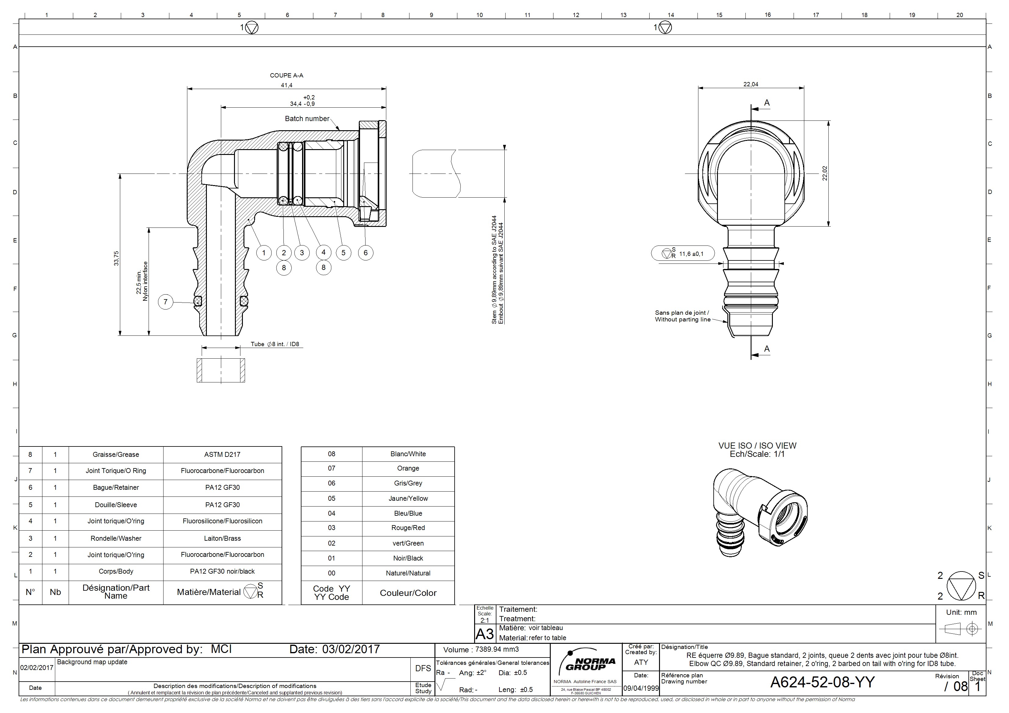 NQ-SR Single-Lock 90°-Steckverbindung NW 9,89, mit 8 mm Schlauchanschluss