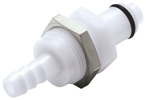 PLCD42004 - CPC Stecker 6,4 mm Schlauchanschluss, Plattenmontage, mit Absperrventil, Buna-N Dichtung