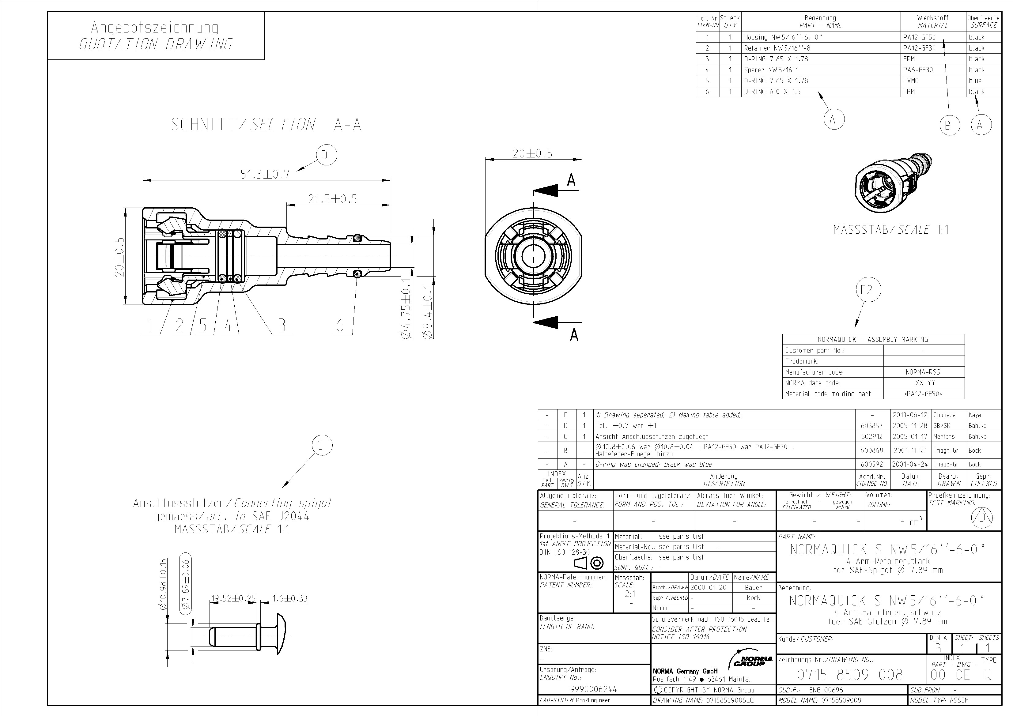 NQ-S gerade Steckverbindung NW 5/16", mit 6 mm Schlauchanschluss