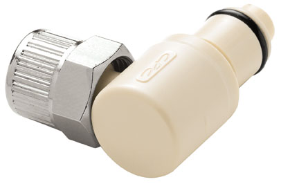 PLCD2100612 - CPC Winkelstecker 9,5 mm AD / 6,4 mm ID Klemmringverschraubung, mit Absperrventil, EPDM-Dichtung