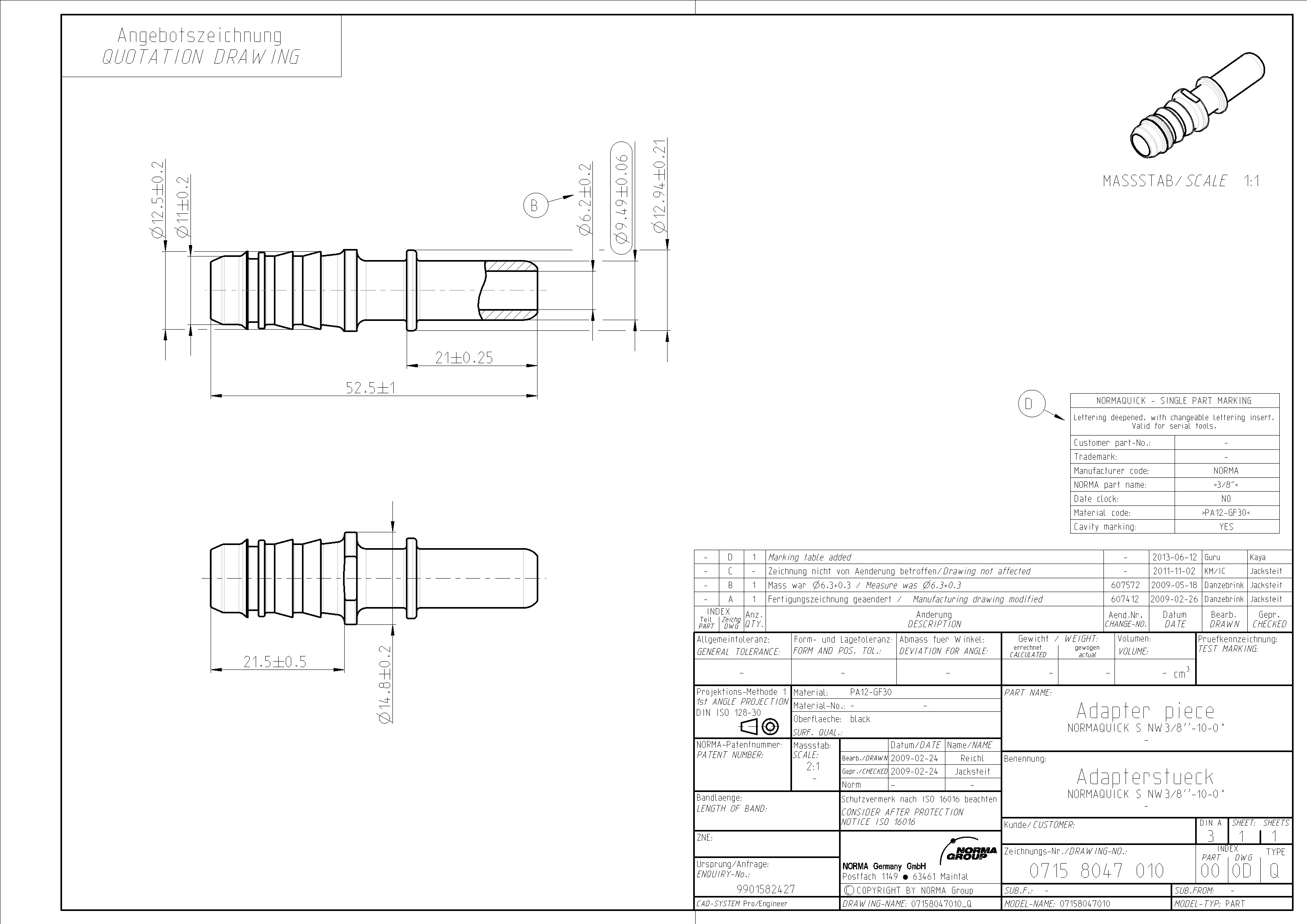 NQ-S Adapterstück NW 3/8", mit 10 mm Schlauchanschluss