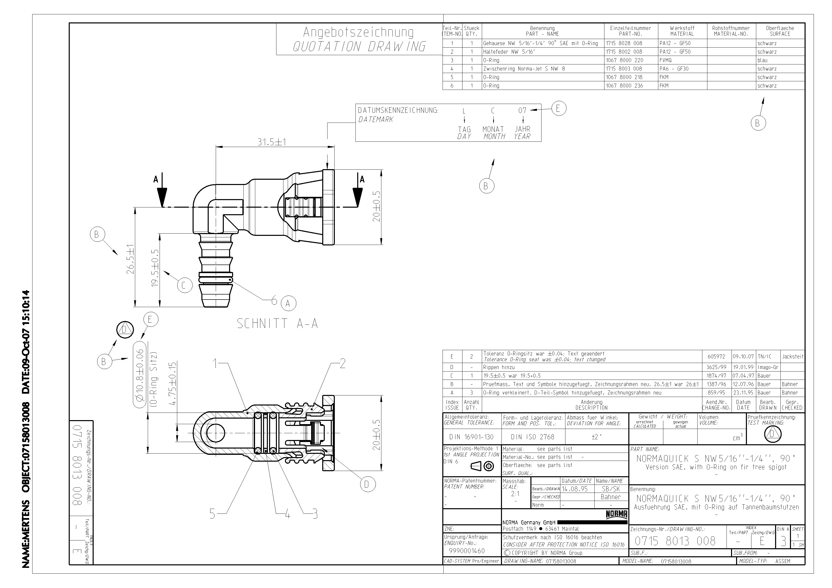 NQ-S 90°-Steckverbindung NW 5/16", mit 1/4"Schlauchanschluss (6,4 mm)