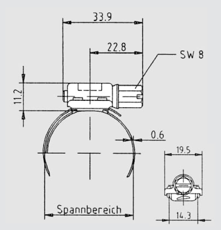 BREEZE Schneckengewinde Schlauchschelle, technische Zeichnung