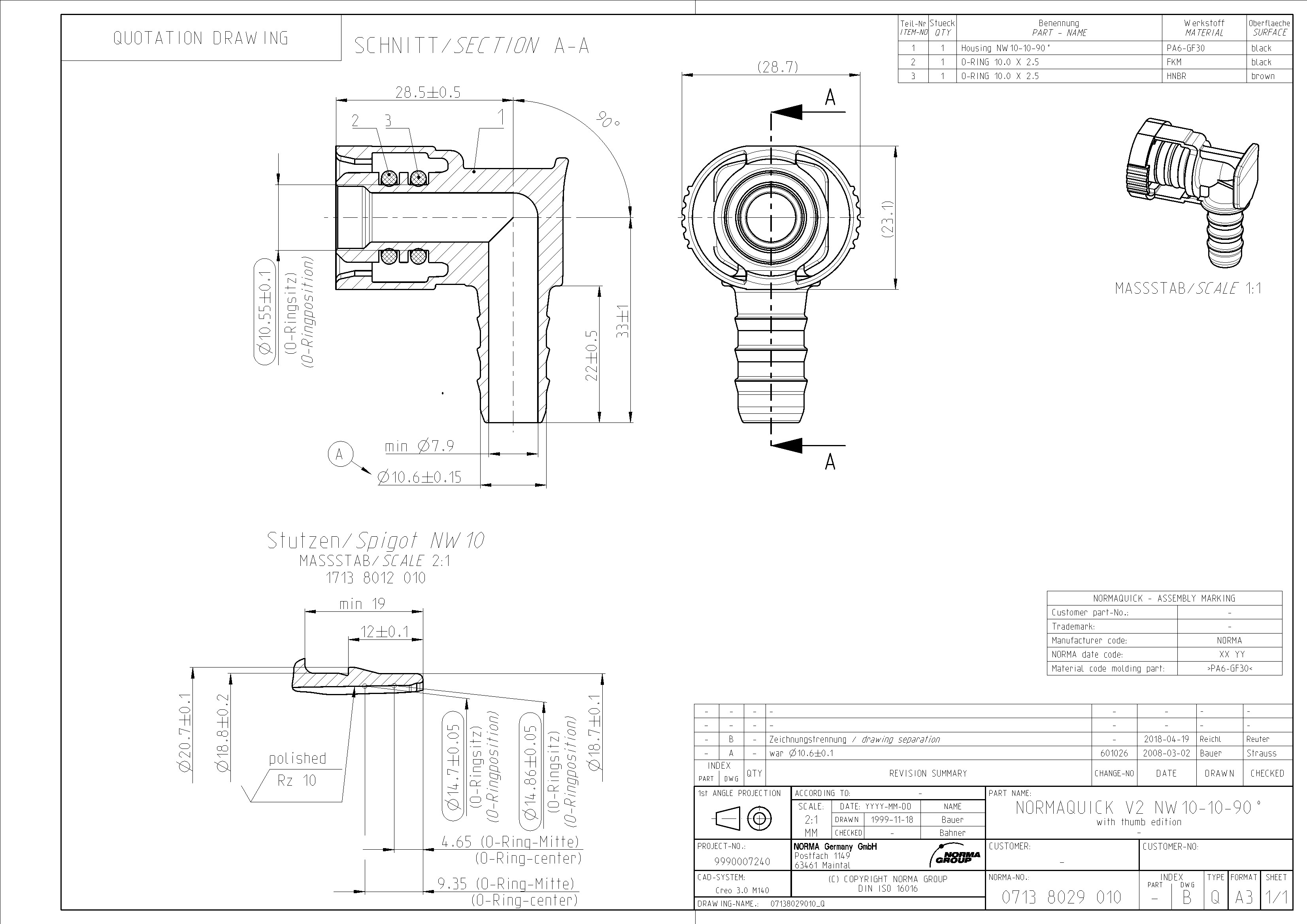 NQ-V2 Steckverbindung NW 10 - 10 - 90°, 10 mm Schlauchanschluss