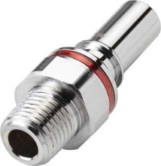 LQ4D24004RED - Schlauchtülle für Flüssigkühlsysteme mit 1/4" NPT Außengewinde, mit Absperrventil, EPDM-Dichtung, Rot