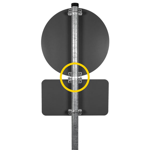 Rohrschelle mit Doppelsteg Ø 60 mm / Lochabstand 70 mm, für flache Verkehrszeichen, Stahl feuerverzinkt