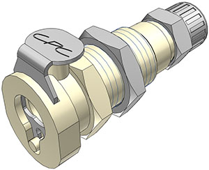 PMCD120412 - Kupplung 6,4 mm AD / 4,3 mm ID Klemmringverschraubung, mit Absperrventil, EPDM-Dichtung